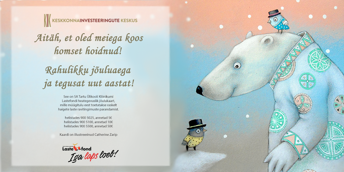Jääkaru ja linnuga jõulukaart